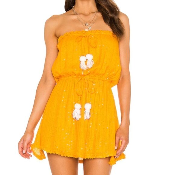 NWOT- Sundress- Anoushka Short Dress in Saint Barth Curcuma & White Size XS/S - Picture 1 of 7